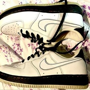 Nike Air Force 1 low kids black and white multi color threaded sneakers